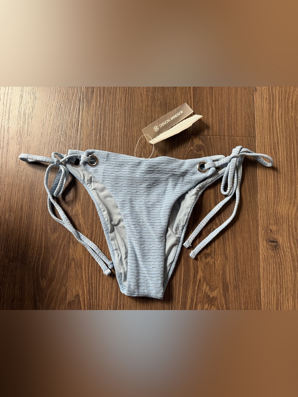 Devon Windsor Light Blue Solid Bikini Bottom Tie-Side Grommet Lined Size M